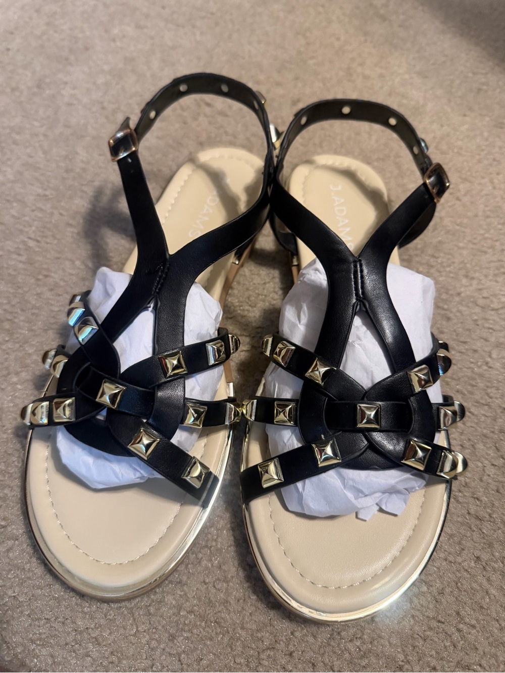 J.Adams Studded Black Leather Jennifer Sandals